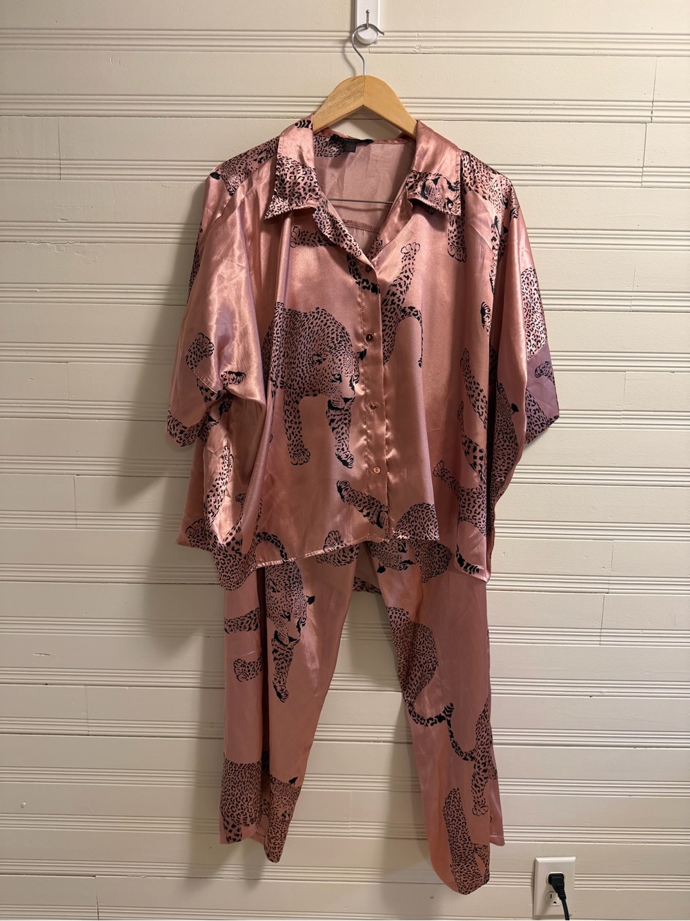 Midnight Bakery Pink Satin Leopard Print Pajama Lounge Set XL